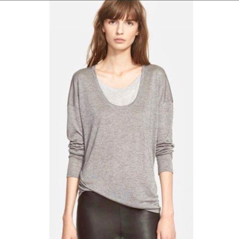 Vince Gray Two Tone Layered Look Long Sleeve Tee